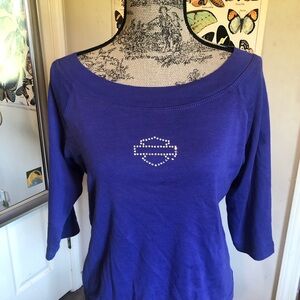 Purple 3/4 Sleeve Top with Rhinestone Logo